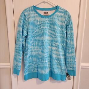 Lands' End Women's Large Petite Serious Sweats Sweatshirt Blue Waves Tie Dye